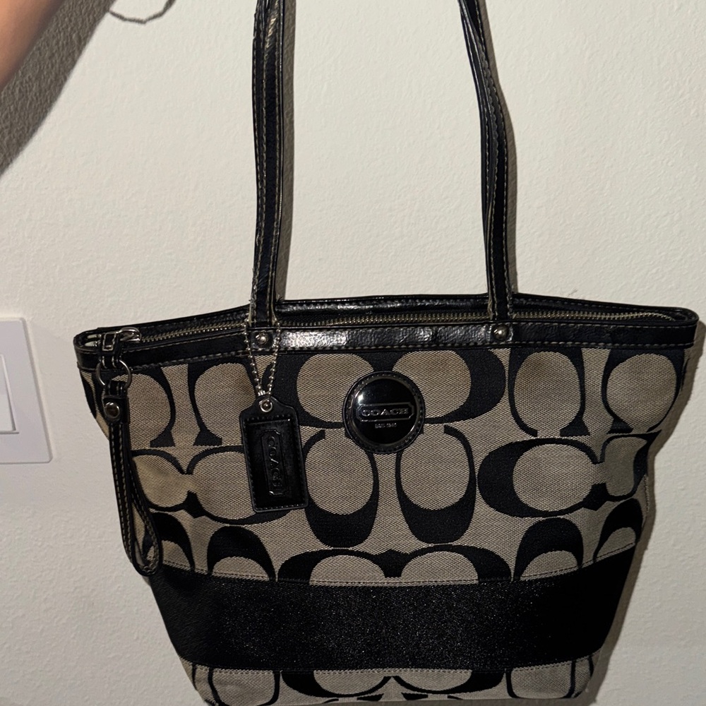 Coach Signature Black and Tan Tote - Picture 9 of 17